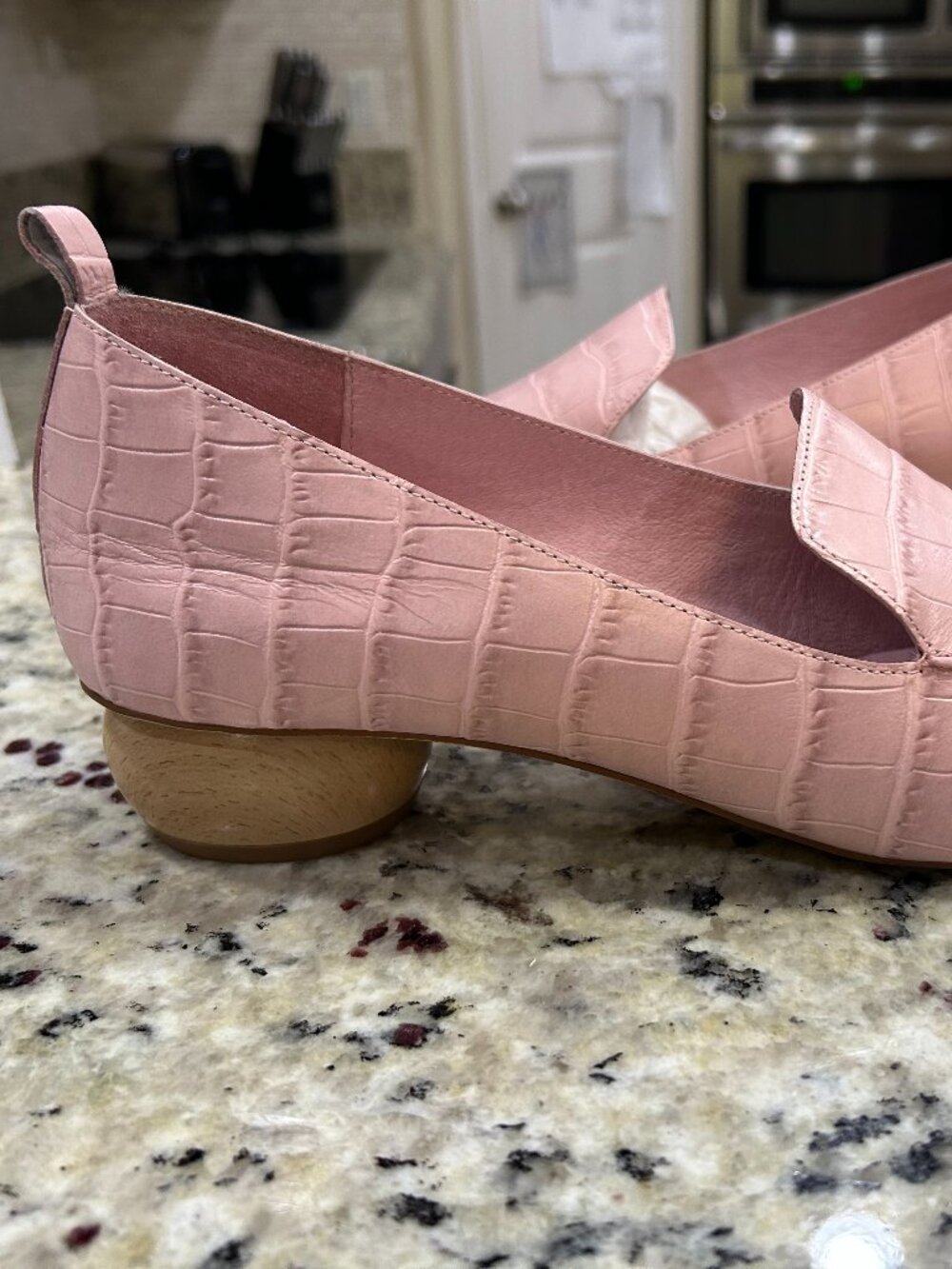 Jeffrey Campbell Pink Croc Loafers with Round Wooden Heel - Picture 8 of 12